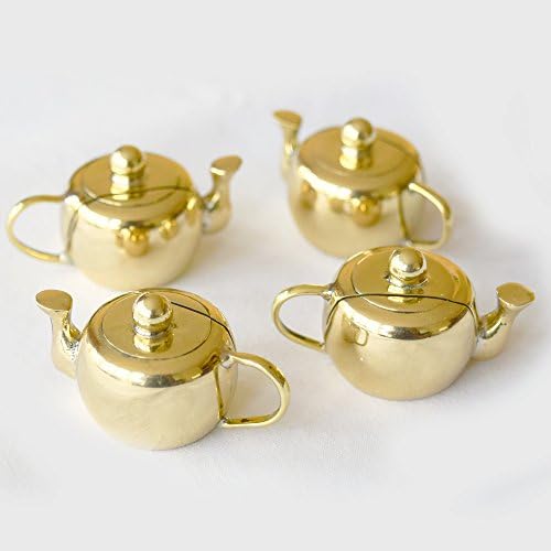Grehom Place Card Holder (Set of 4) - Golden Tea Pot; Beautiful Gift; Made of Brass, Name Tag Holder