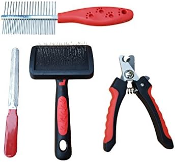 Pet Grooming Kit By Petsacious For Dogs &amp; Cats ?€? Hair Comb, Hair Slicker Brush, Nail Clipper &amp; Nail File ?€? Set Of 4 Professional Stainless Steel Tools With Ergonomic Handles ?€? For Shiny Hair And Healthy Nails