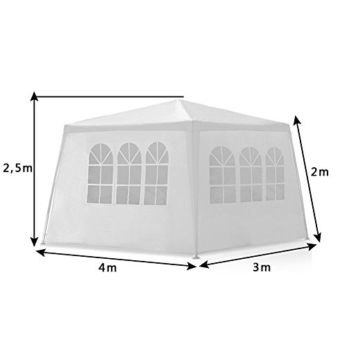 MCTECH® 4 x 3 m Gartenzelt Pavillon Bierzelt Partyzelt Festpavillon inklusive 4 Seitenwände, 2 x Fenster, 2 x Tür mit Reisverschluss, Wasserdicht PE Plane in Weiß (4 x 3 m mit 4 Seitenwände, Weiß) - 2