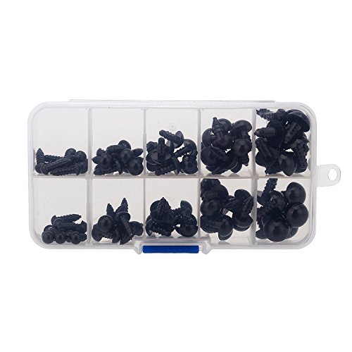 Phizhi®100-tlg Schwarze 6/8/9/10/12mm Teddyaugen Sicherheitsaugen Kunststoffaugen Puppe Augen - 2