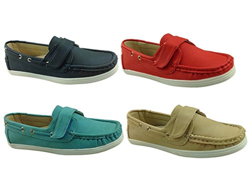 Ladies Maria Cushion Walk Boat Deck Faux Leather Casual Velcro Shoes Size 3-8 (UK 5, Navy)