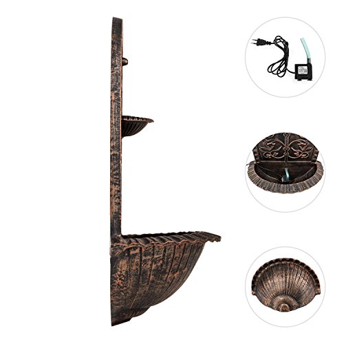 Blumfeldt Feronia Wandbrunnen Gartenbrunnen Zierbrunnen (für drinnen und draußen, 2-Etagen, Dauerbetrieb durch 5 W Pumpe, eingeprägt Motive, Aluminium-Druckguss) bronze - 3