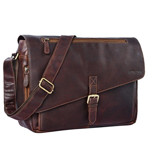 STILORD  Merlin  Vintage Leder Umh  ngetasche Damen Herren klassische Aktentasche f  r Arbeit B  ro gro  e Unitasche mit 15 6 Zoll Laptopfach echtes B