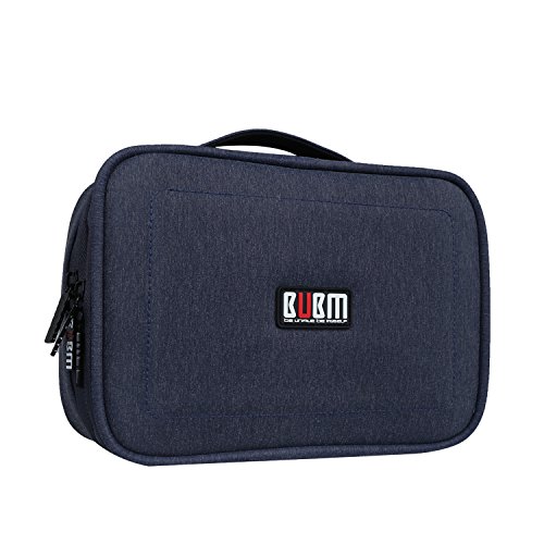 BUBM Mehrfachfunktion Kabelorganiser Tasche Reisetasche mit Doppelschichten für Elektronische Zubehöre wie Netzteil, Maus und USB Stricks(Mittel, Dunkelblau) - 2