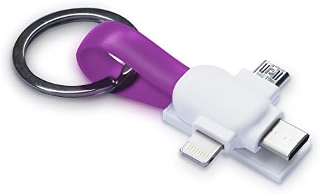 Moco Best 3 in 1 USB Cable / Micro / Lightning/ type C - keychain magnet holder - Short and pocket size - Great charger for Apple, Samsung, Android, And Almost every phone (Purple)
