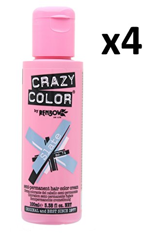 4 X Crazy Color Renbow Semi-Permanent Hair Colour Cream Dye 100ml Box of Four-Slate ...
