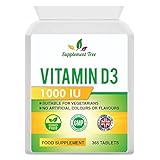 Vitamin D 1000IU 365 Vegetarian Tablets | Optimum Strength Cholecalciferol Vitamin D3 Supplement | UK Manufactured