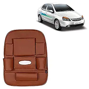 RD Universal PU Leather Car Auto Seat Back Organizer Multi Pocket Travel Storage Bag with Hangers, Tissue Paper and Bottle Holder-Tan Colour Compatible for Tata Indigo CS
