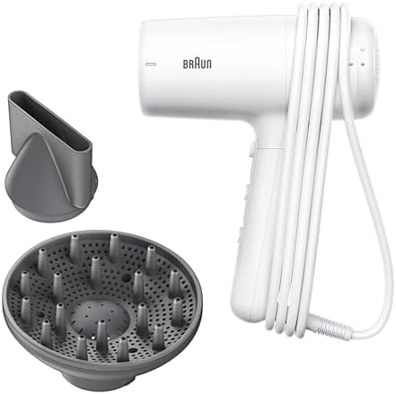 Asciugacapelli Braun HD2.21, potente con diffusore e concentratore, Tecnologia IONTEC, motore da 2200W, 3 temperature e 2 velocità, bianco, BRHD235E