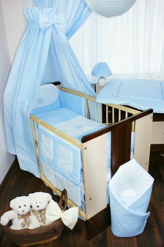 Baby Cot Beddding Set for Bed 140x70 cm Exklusive Flower blue