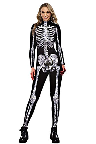 Neusky Lady Skull Skelett Kostüm Perfektes Kostüm für Halloween, Weihnachten , Karneval oder Mottoparties (L, Schwarz-Weiß)
