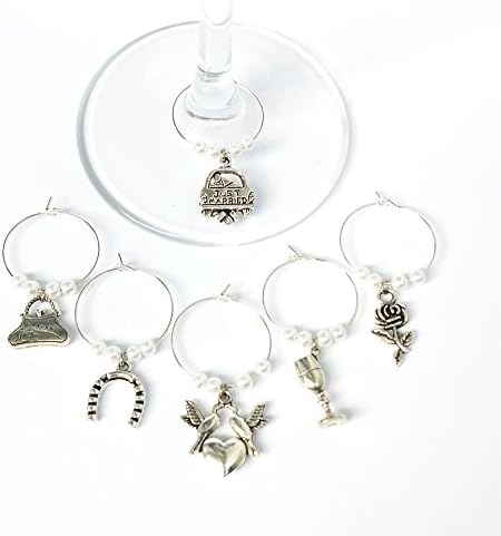 6 Wine Glass Markers "Wedding - #1", Wine Glass Pendant with Swarovski Elements, Wine Glass Tags, Wine Marker, Wedding Games (Wedding #1)