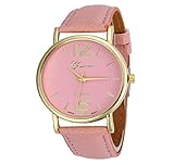 uhr Kolylong Damen Herren unisex Leder Armbanduhr pink