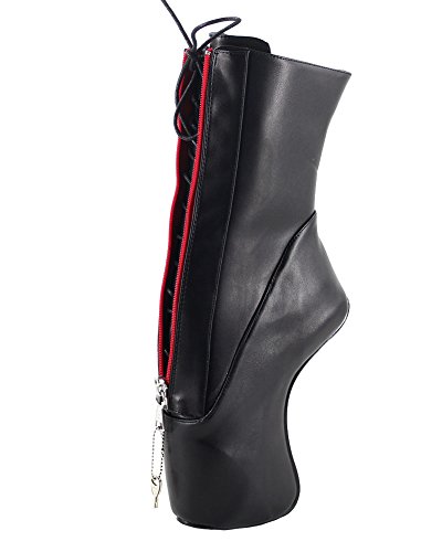 WONDERHEEL7" Curved Heel Matte Black fetisch Ankle Boots lace up Locked Zipper Ballet Shoes