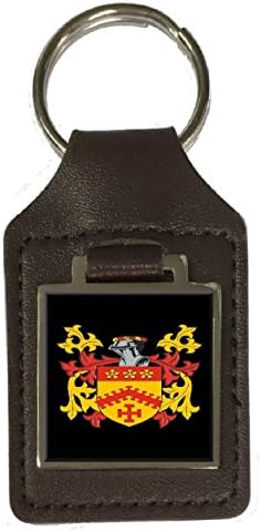 Bruton Family Crest Surname Coat of Arms Brown Leather Keyring Engraved