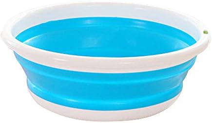 QI FANG BUSINE Folding basin washbasin travel bucket Folding Foot tub Portable TPU material easy storage Space saving Blue (Size : 15*5 inches)