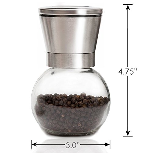Elegante Salz & Pfeffermühlen Set – Edelstahl Gewürzmühle, runder Glaskörper, Einstellbares Keramik-Mahlwerk – Geeignet für Pfefferkörner, Meersalz, Himalaya-Salz, Gewürze & Gewürzmischungen – Tessani. - 4