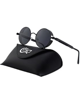CGID Retro Sonnenbrille im Steampunk Stil, runder Metallrahmen, polarisiert, für Männer, E72