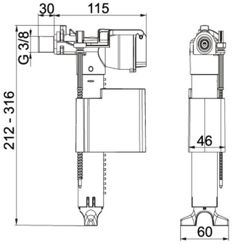 Sanit Universal Füllventil, Schwimmerventil 9,5mm (3/8") für Spülkasten 510, 1 Stück, 25.001.00..0000