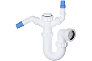 PlumbEZ Telescopic Adjustable Twin Nozzle Swivel P Trap - 40mm (1.1/2") Sink Waste Trap, Washing Machine Waste Pipe Extension, Sink Waste Kit, Sink Waste Solution