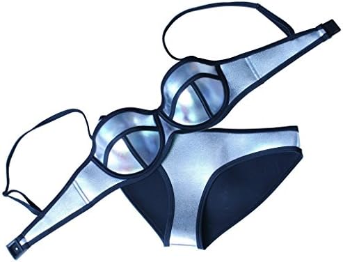 MUXILOVE Women Structured Bright Wet Suit Neoprene Bikini Swimsuit Swimwear S-XL Silver Medium