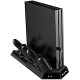 ieGeek PS4 PRO Standfuß mit Dual Ladestationen und Kühler-Fans, Vertical Stand Lüfter für PS4 Pro Playstation Controller PS4 Kühlventilator mit USB-HUB Ports