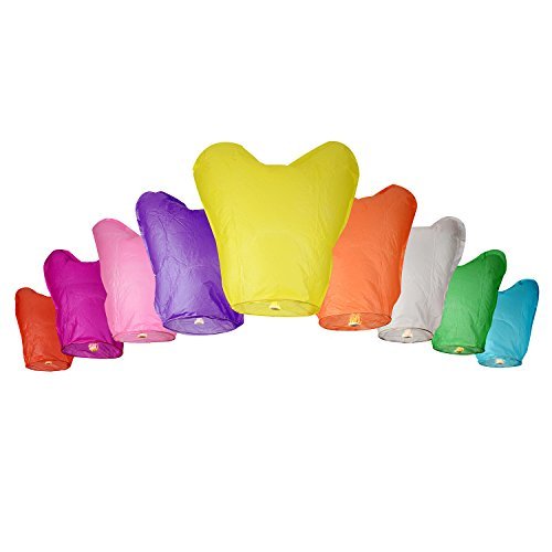 LIHAO 9x Skylaterne Himmelslaterne Herz aus Papier in 9 Farben Luftlaterne SKYBALLON