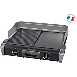 Tefal TG804D14 Barbecue Électrique BBQ Family Flavor 2 en 1 de Table Grill Plancha Thermostat Réglable 2 Surfaces de Cuisson 2400W