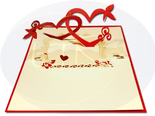 LIN POP UP 3D Karte Hochzeitskarten Liebe Verliebt Valentinskarten Herzpaar (Nr.75) - 3