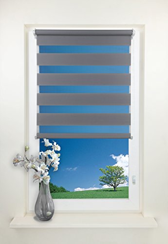Rapid Teck® Duo Rollo Doppelrollo Grau 60cm x 150cm ohne Bohren Klemmfix Seitenzugrollo Kettenzugrollo Vario Jalousie - 2