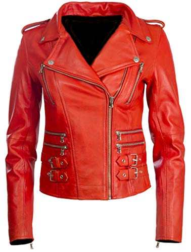 Aviatrix AGSM - Chaqueta de Motociclista con Cremallera múltiple para Mujer (Piel auténtica) Naranja Naranja Oscuro S/Pecho = 84 cm