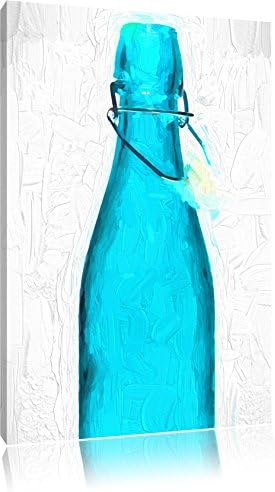 blue glass bottle format: 120x80 on canvas, huge XXL Pictures completely framed with stretcher, art print on mural with frame, cheaper than painting or oil painting, no poster or poster