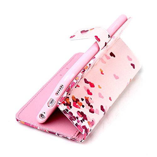 CaseHome iPhone 6/6S 4.7 Inch Hülle,Schutzhülle Tasche Leder Mit Kartenfach Magnetverschluss Standfunktion Slim-Schutzhülle Folio Schalen Fall Mit Karten-/Geldscheinfach Für Apple iPhone 6/6S-Rosa Liebes Herz - 4