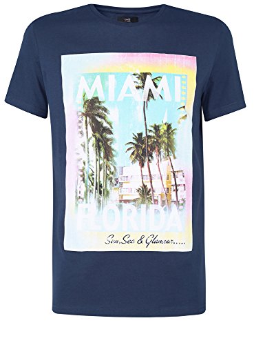 Preisvergleich Produktbild oodji Ultra Herren T-Shirt mit Sommerdruck, Blau, DE 50 / M