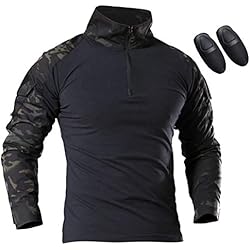 SGOYH Airsoft Paintball BDU Manches Longues Chemises Camo Tactique T-Shirts avec Coudières (Noir-CP, L)