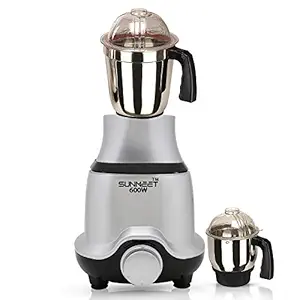 Sunmeet BUTSLV21 600-Watt Mixer Grinder with 2 Jars -1 Wet Jar and 1 Chutney Jar, Silver