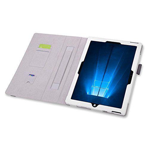 Microsoft Surface Pro 4 Cover Tasche mit praktischer Stand Funktion Case aus robustem Kunstleder und zusätzlicher Displayschutz Glas kombiniert Schutz und Design für Ihr Microsoft Surface Pro 4 Hülle Case in Weiss von UC Express® - 5
