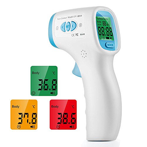 Preisvergleich Produktbild Infrarot Baby Fieberthermometer, Coolife Stirnthermometer Thermometer Kontaktlos Digitales 0,5s Sofortige Lesen Dual Modi 3 Farbe LCD Hintergrundbeleuchtung Alarm für Babys Kinder Erwachsenen