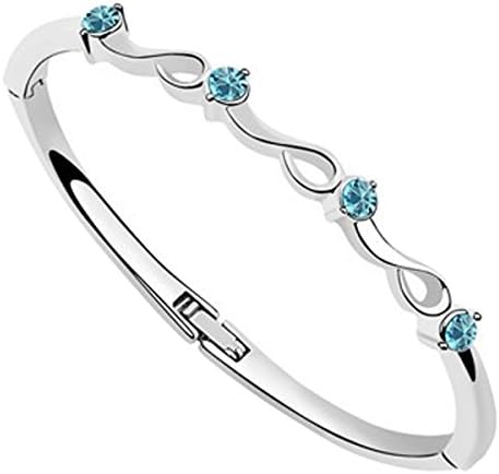 UPCO 45 x 60MM Sterling Silver Plated Cuff Bracelet with 4 Sea Blue Round Stones in Wavy Design