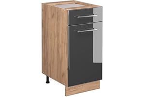 Vicco Mueble bajo de Cocina Fame-Line, Antracita Alto Brillo/Roble Dorado, 40 cm sin encimera