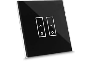 iotty E2S PLUS Interrupteur connecté pour stores et volets roulants, compatible Google/Alexa/Siri, applis iOS/Android, plaque tactile, verre rétroéclairée, capteurs de température et luminosité, noir