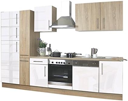 Avanti Trendstore – Cooker in Imitation Sonoma Oak and White Resplendent, Electrical Equipment Including, ca. 310 x 60 cm