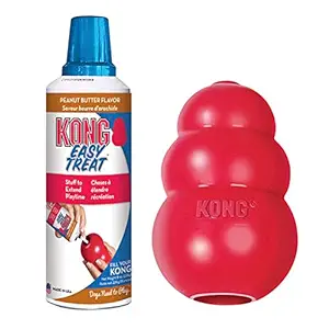 KONG - Classic & Easy Treat Peanut Butter - Durable Natural Rubber Dog Toy to Chew, Chase and Fetch - for XS Dogs