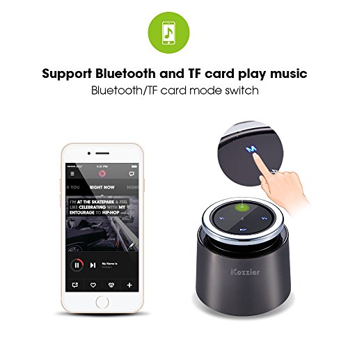 iCozzier Altoparlanti Bluetooth 4.0 super portatile, Alta FedeltÃ  Senza fili Altoparlanti con Controlli Touch Molto Sensibili e Microfono Interno, Chiamate in Viva Voce, Slot Schede TF - Nero Grigio