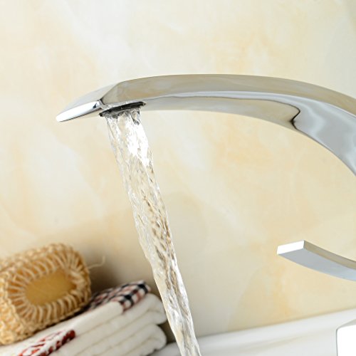 BONADE® Wasserfall Einhebel-Waschtischarmaturen Mischbatterie Wasserhahn Bad Armatur für Badezimmer Waschbecken, 59 Kupfer, Chrom - 4