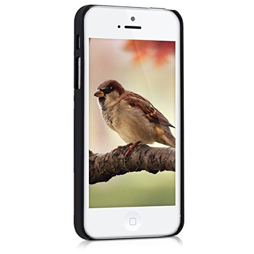 kwmobile Funda para Apple iPhone SE   5   5S - Carcasa de  Madera  para m  vil - Case Trasero  Duro  con dise  o bandes horizontales