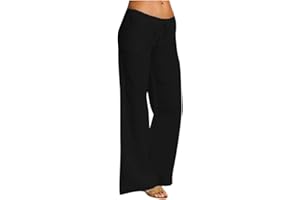 GÉNÉRIQUE Femme Pantalon en Lin Casual Ample Léger Taille Élastiquée Taille Basse Pantalon avec Poches Cordon de Serrage Solide Couleur Pantacourt Pants 9/10 Longueur Sport Pants