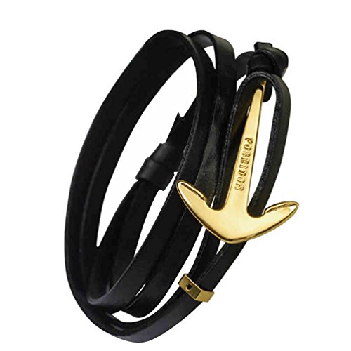Poseidon Anchor Cow Leather Bracelet full-grain cow leather Original Design (Gold)