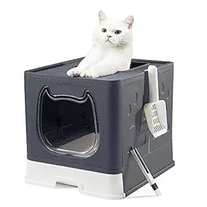 Gefryco Cat Litter Box with Lid, Semi-Enclosed Cat Litter Pan for Kitten and Small Cats