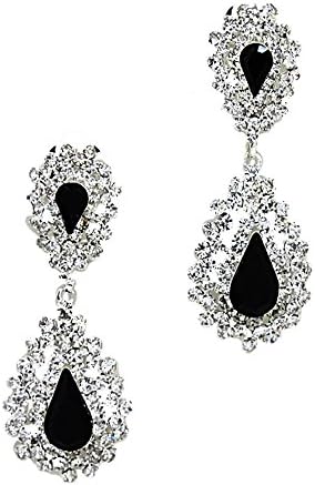 Sparkly black teardrop diamante clip on earrings